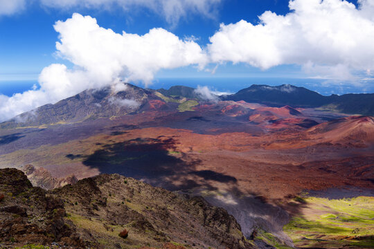 Stunning landscape of Haleakala volcano crater taken at Kalahaku overlook at Haleakala summit, Maui, Hawaii