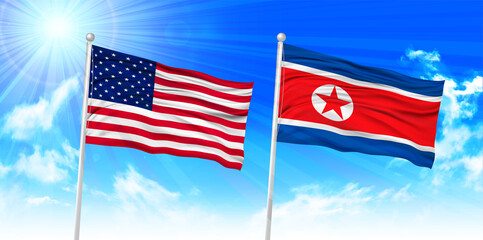 アメリカ　北朝鮮　 国旗　背景