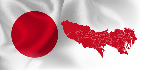 日本　 国旗　東京　背景