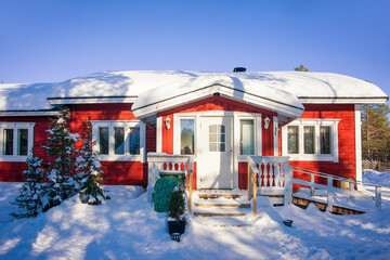 House at winter reindeer farm in Lappish Rovaniemi