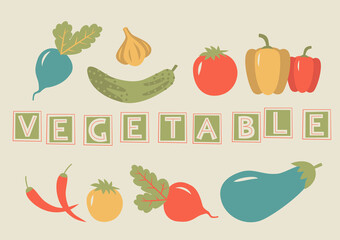 Farmer's market. Set of different vegetables. Fresh organic food. Vector illustration