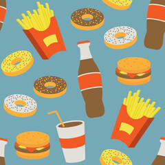 Fast food seamless background. Vector illustration.