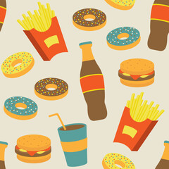 Fast food seamless background. Vector illustration.