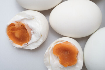 Isolated top view group of salted duck egg