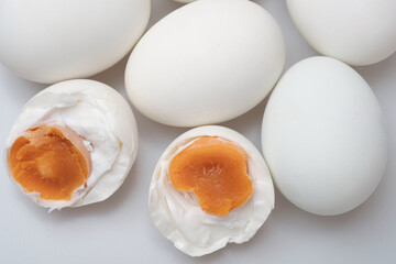 Isolated top view group of salted duck egg