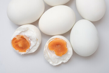 Isolated top view group of salted duck egg