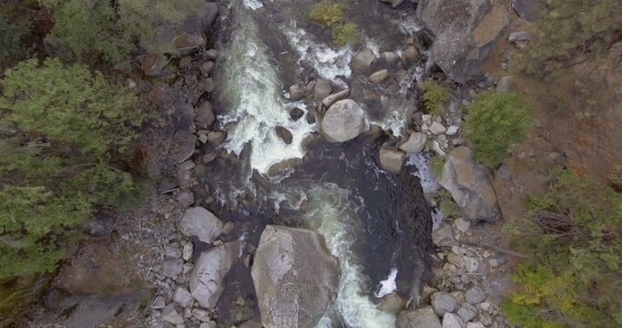 Overhead Aerial View Of A River In California.  Looking Straight Down.