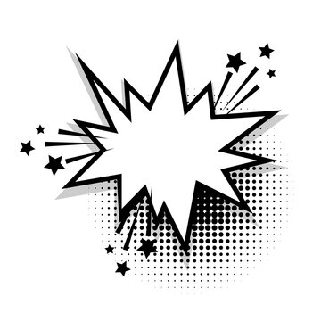 Star empty white comic book text balloon pop art. Bubble icon speech phrase. Cartoon funny label tag expression. Sound boom explosion effects. Advertising vector halftone dot illustration.