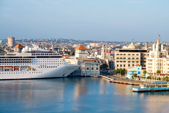 View of the  historic center of Havana with a cruise ship
