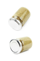 Glass jar of italian pesto isolated