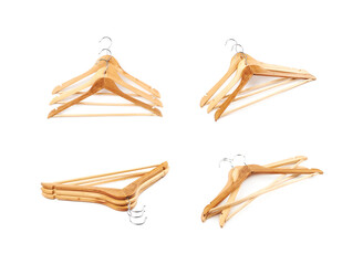 Pile of light wooden hangers