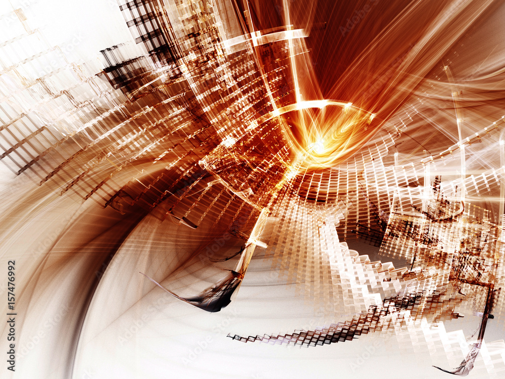 Fototapete abstract computer graphics background. composition of grids, curves and motion blur. red and white c