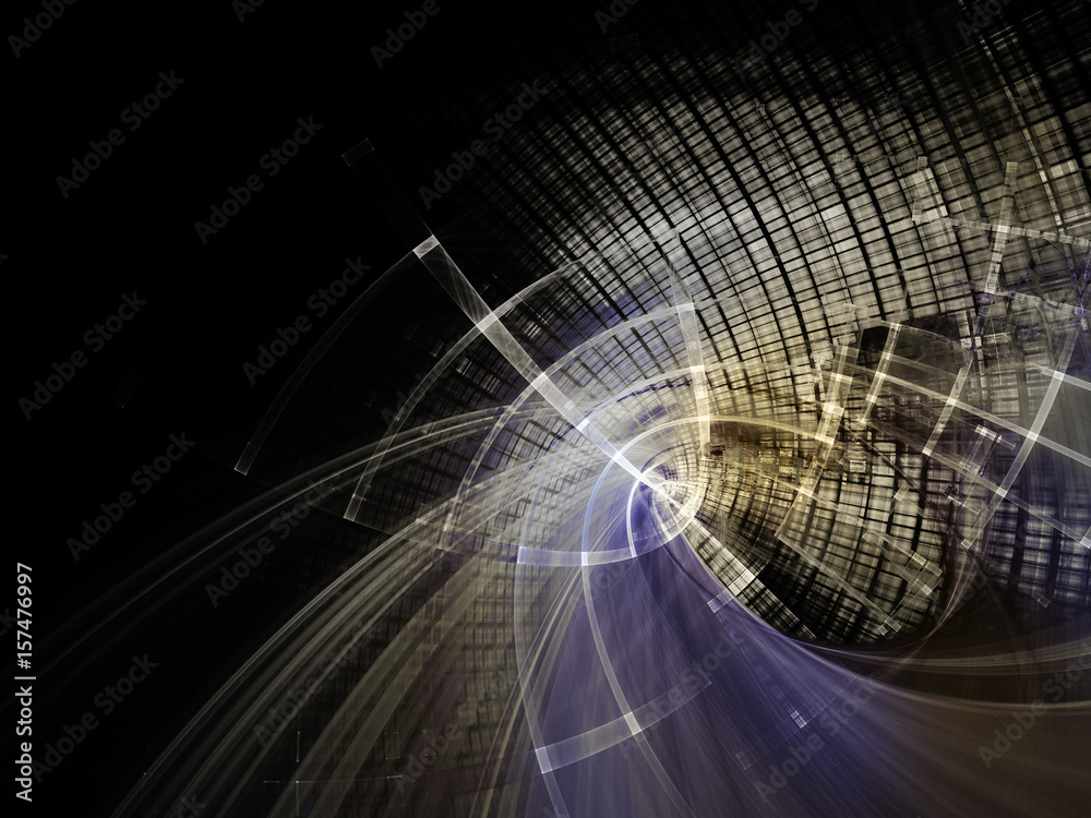 Fototapete Abstract computer graphics background. Composition of grids, curves and motion blur.