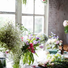 Fototapeta na wymiar Fresh Variety Flowers Arrangement Decorative