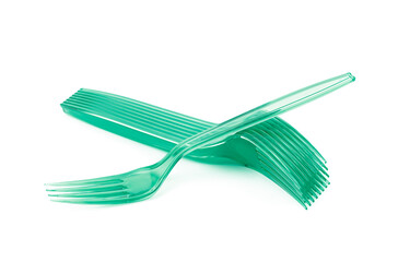 Pile of disposable forks isolated