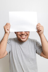 asian man with blank paper