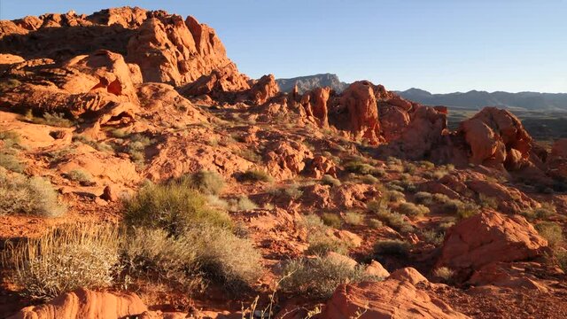 Desert landscape of Valley of Fire State Park in Nevada, jib shot