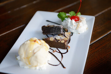 Chocolate Brownie with Vanilla Ice Cream and Whipped Cream