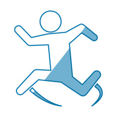 blue line pictogram man jumping up concept, vector illustration