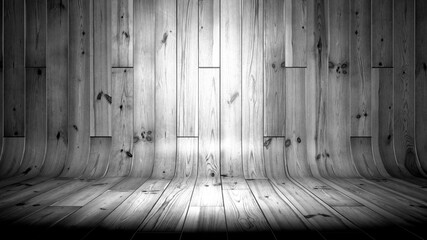 abstract wooden 3d bend empty plane scene from floor to wall