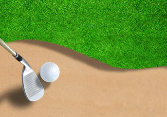 Golf Ball on Sand Trap With Club and Copy Space