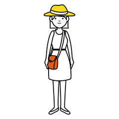 beautiful and young woman with tourist hat character vector illustration design