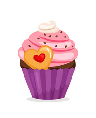 Muffin with pink cream and cookie