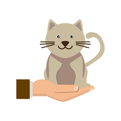 hand holding cat symbol animal protection concept vector illustration