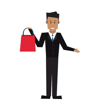smiling man holding shopping bags vector illustration