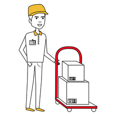 courier worker with car handle avatar character vector illustration design