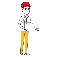 courier worker with box avatar character vector illustration design