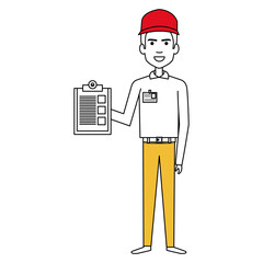 courier worker with checklist avatar character vector illustration design