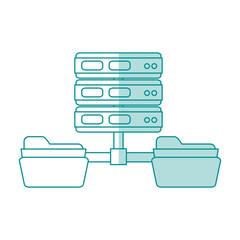 Flat line monocromatic servers and folders over white background. Vector illustration.