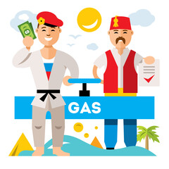 Vector Gas pipeline Russia - Turkey. Flat style colorful Cartoon illustration.