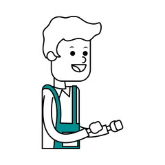 Flat line waiter with smock over white background. Vector illustration.