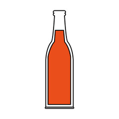 Flat line bottle with liquid inside over white background. Vector illustration.
