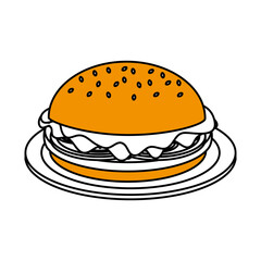 Flat line hamburguer over white background. Vector illustration.