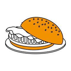 Flat line hamburguer over white background. Vector illustration.