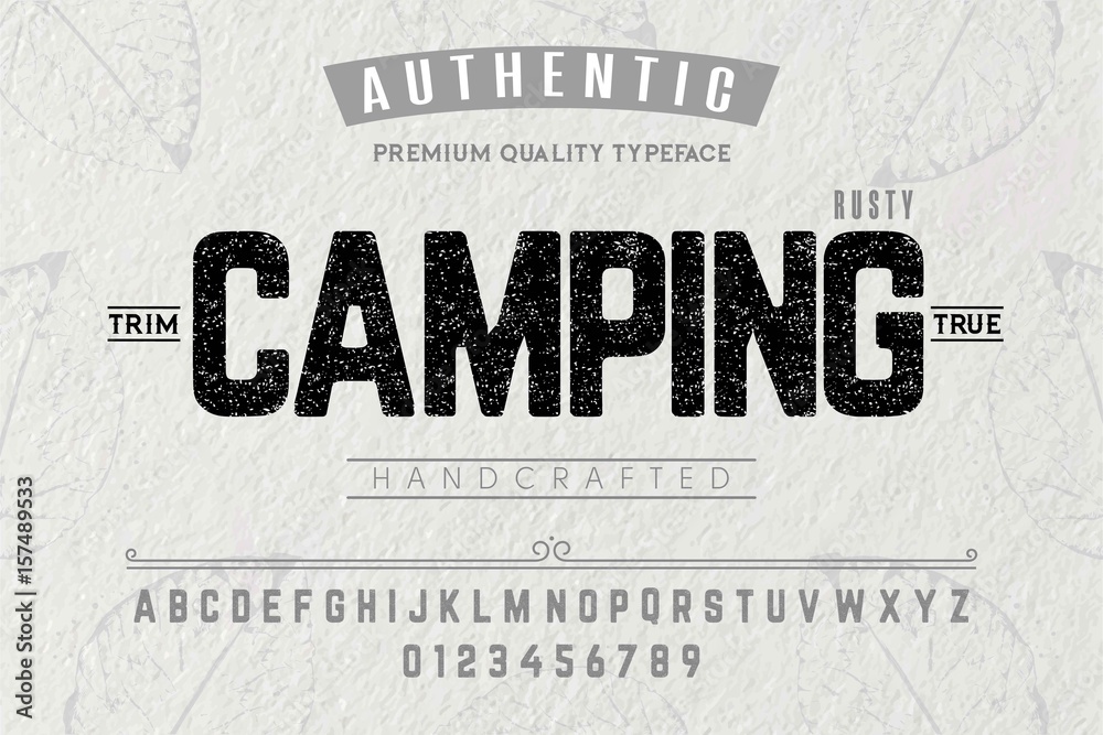 Fototapete font.alphabet.script.typeface.label. camping typeface.for labels and different type designs