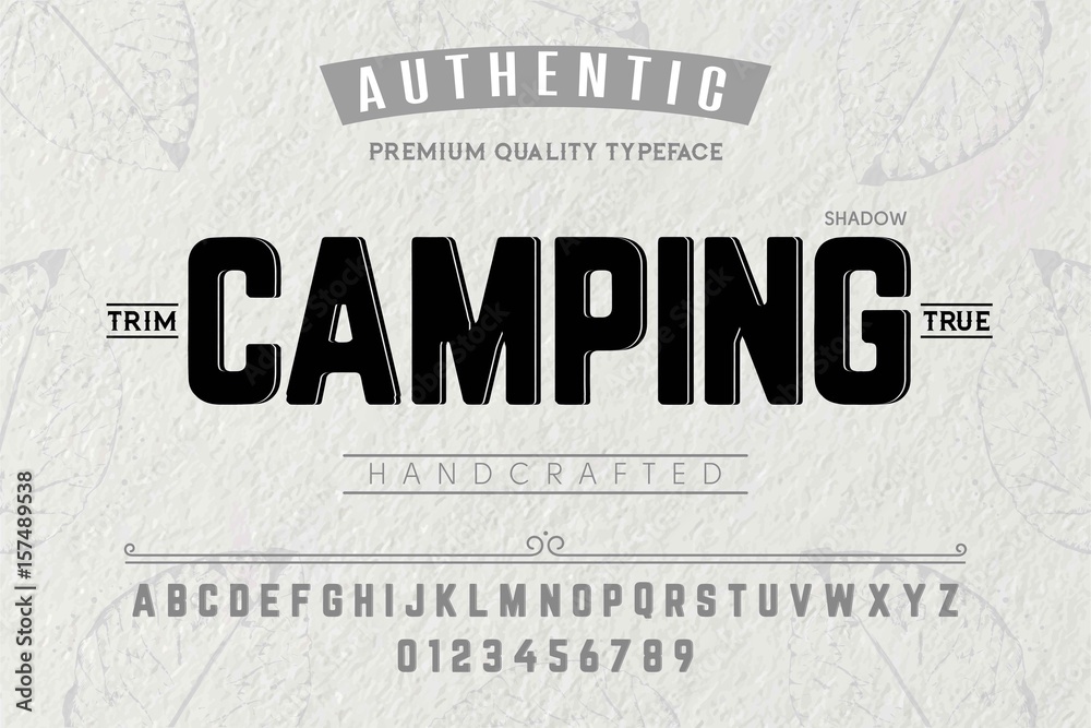 Fototapete font.alphabet.script.typeface.label. camping typeface.for labels and different type designs