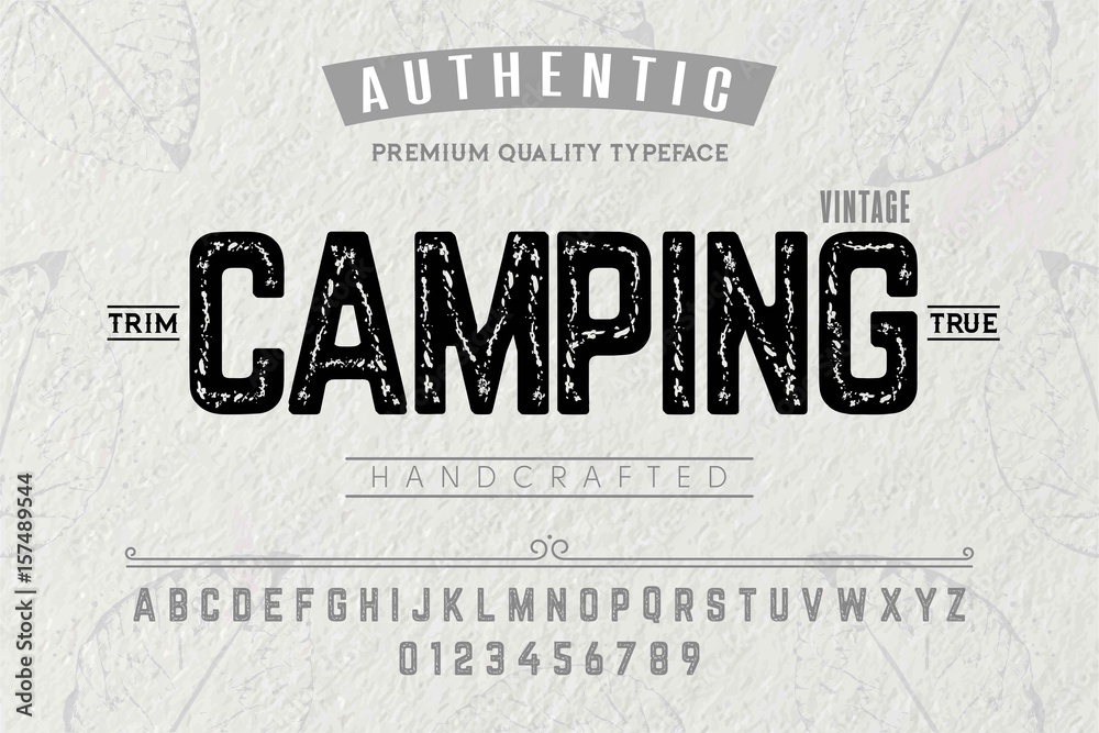 Fototapete font.alphabet.script.typeface.label. camping typeface.for labels and different type designs