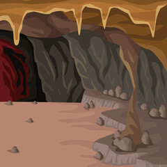 Cave interior background in deep mountain vector illustration