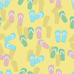 Flip-flops and beach sand vector pattern. Seamless pattern background for textile or book covers, construction, wallpaper, print, gift wrapping and scrapbooking.