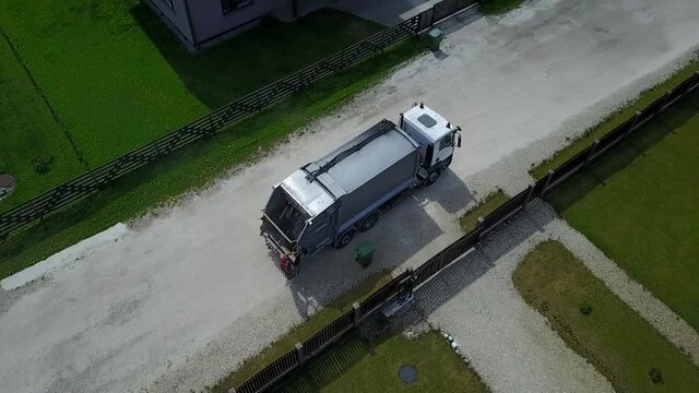 garbage transport car Aerial view, drone top view