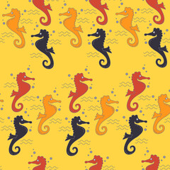 Fun seahorses. Summer pattern Seamless pattern background for textile or book covers, construction, wallpaper, print, gift wrapping and scrapbooking.