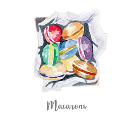 Macarons illustration. Hand drawn watercolor on white background. - 157493368