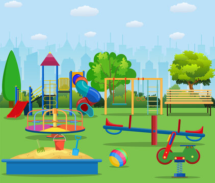 Kids playground cartoon concept background.