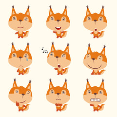 Set funny squirrel in different poses. Collection isolated squirrel in cartoon style for design children holiday and goods.