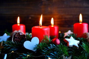 Grußkarte - Adventskranz rot