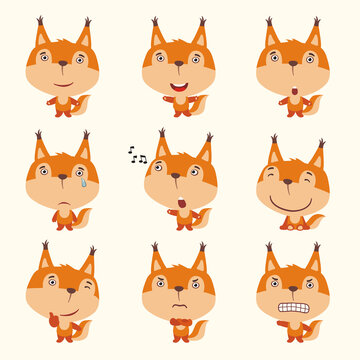Set funny squirrel in different poses. Collection isolated squirrel in cartoon style for design children holiday and goods. © coolpay